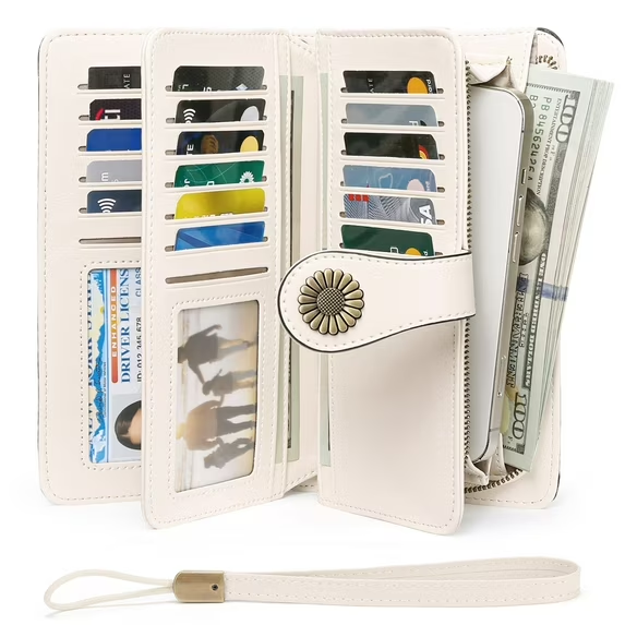 Sendefn Wallets for Women Genuine Leather Credit Card Holder with RFID Blocking Large Capacity Wristlet