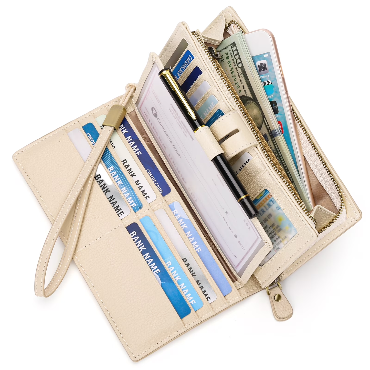 Sendefn Women Wristlet Wallets Large Capacity RFID Blocking Leather Wallets Credit Cards Organizer with Checkbook Holder