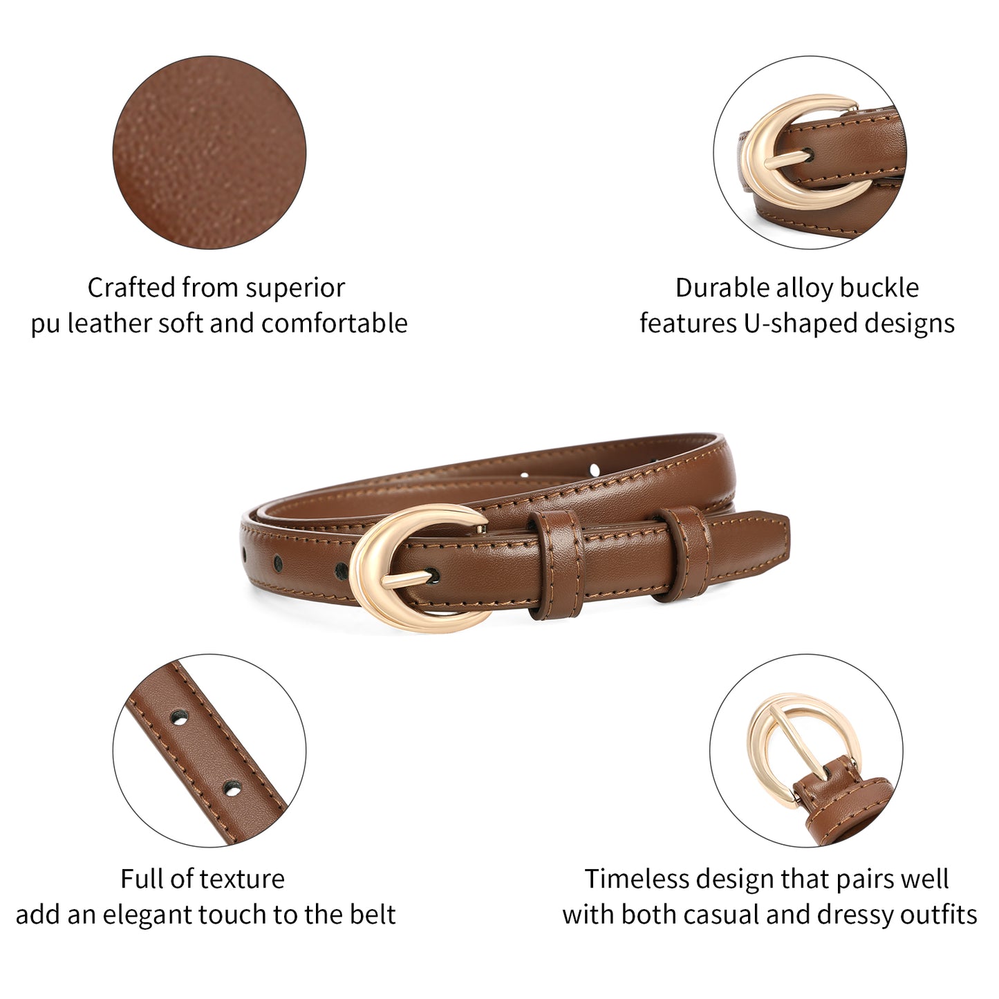 SENDEFN 2 Pack Women Belts For Jeans Dresses Pants Ladies Leather Waist Belt with Gold Buckle