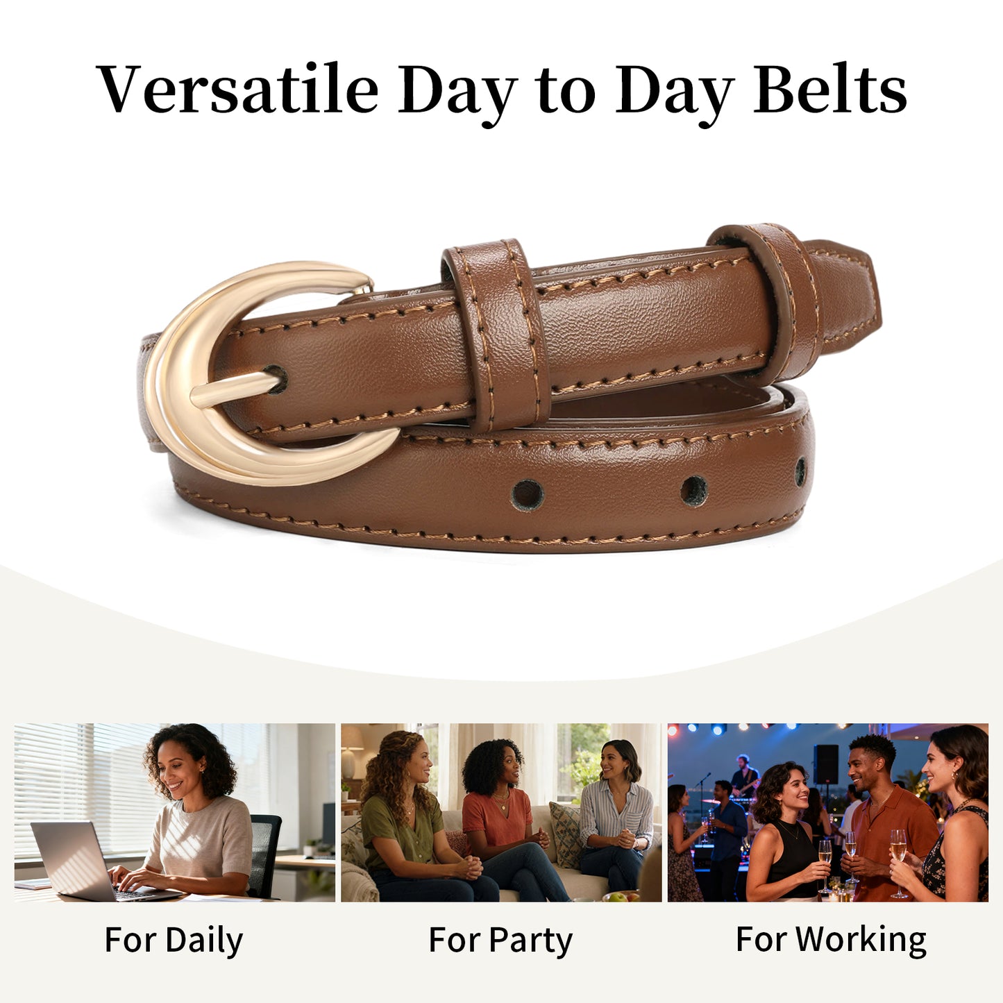 SENDEFN 2 Pack Women Belts For Jeans Dresses Pants Ladies Leather Waist Belt with Gold Buckle