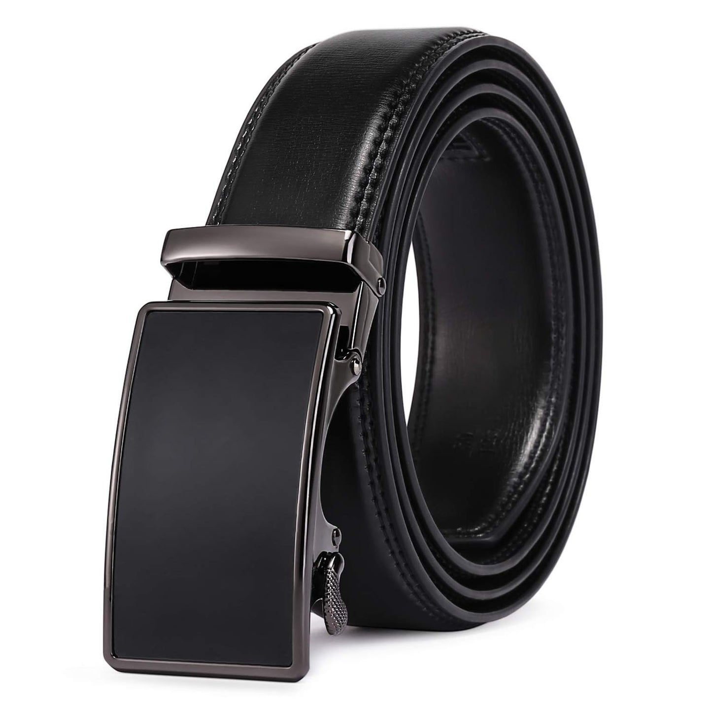 Sendefn Men's Leather Belt Automatic Ratchet Buckle Slide Belt for Dress Casual Trim to Fit with Gift Box