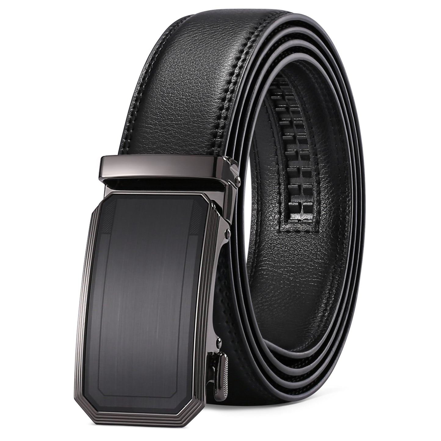 Sendefn Men's Leather Belt Automatic Ratchet Buckle Slide Belt for Dress Casual Trim to Fit with Gift Box