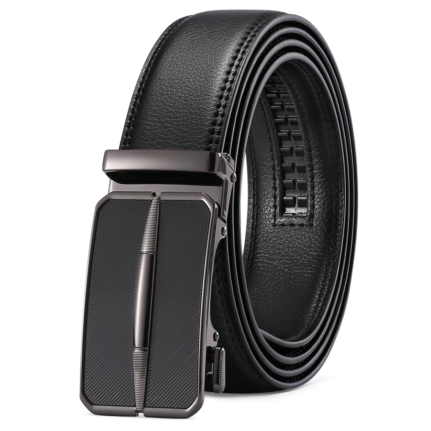 Sendefn Men's Leather Belt Automatic Ratchet Buckle Slide Belt for Dress Casual Trim to Fit with Gift Box