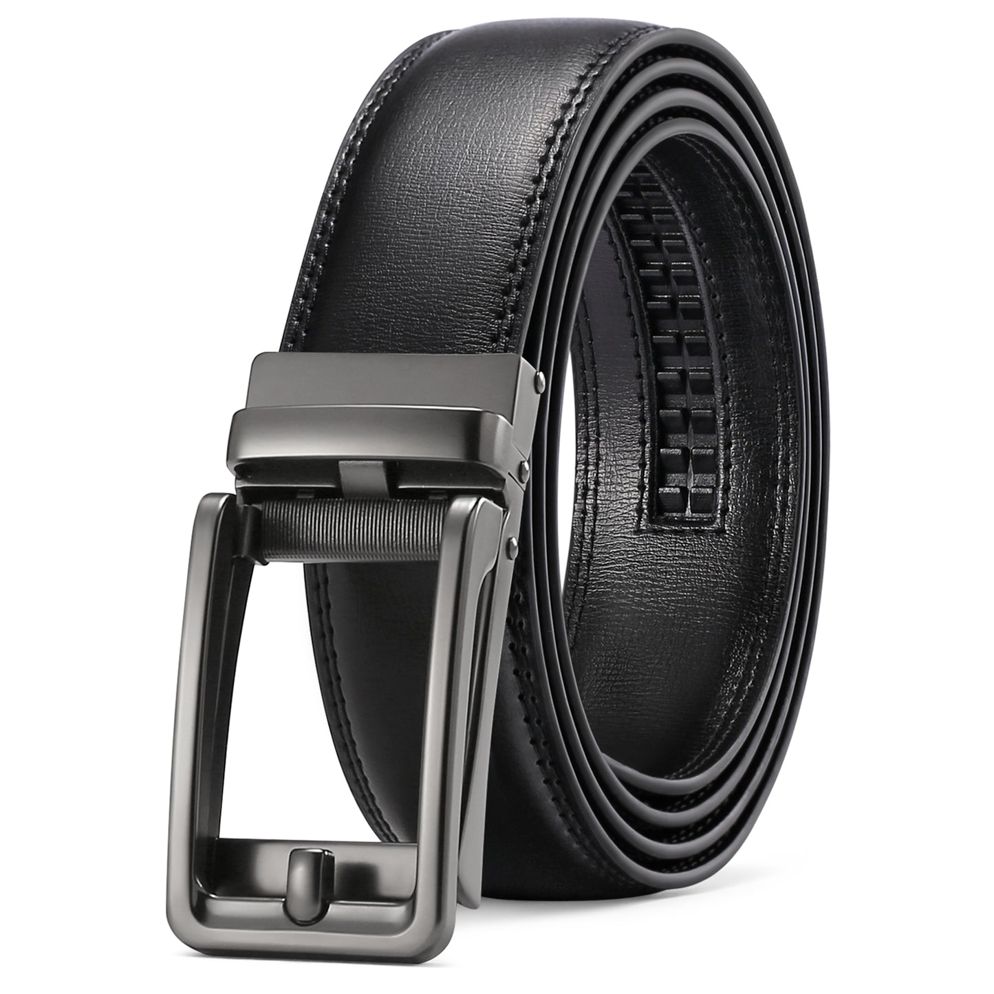 Sendefn Men's Leather Belt Automatic Ratchet Buckle Slide Belt for Dress Casual Trim to Fit with Gift Box