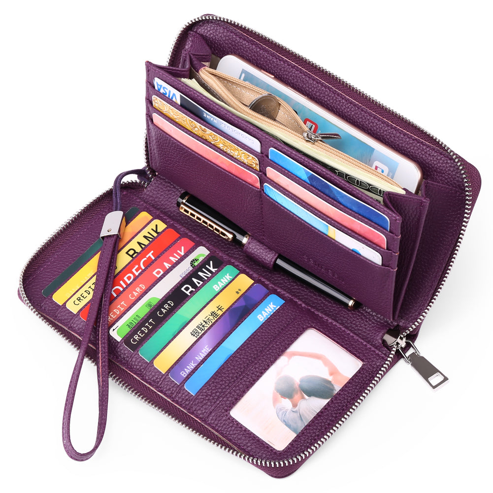 Sendefn Women Leather Wallets RFID Blocking Zip Around Credit Card Holder Phone Clutch