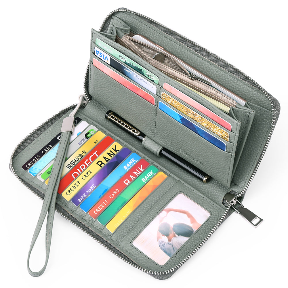 Sendefn Women Leather Wallets RFID Blocking Zip Around Credit Card Holder Phone Clutch