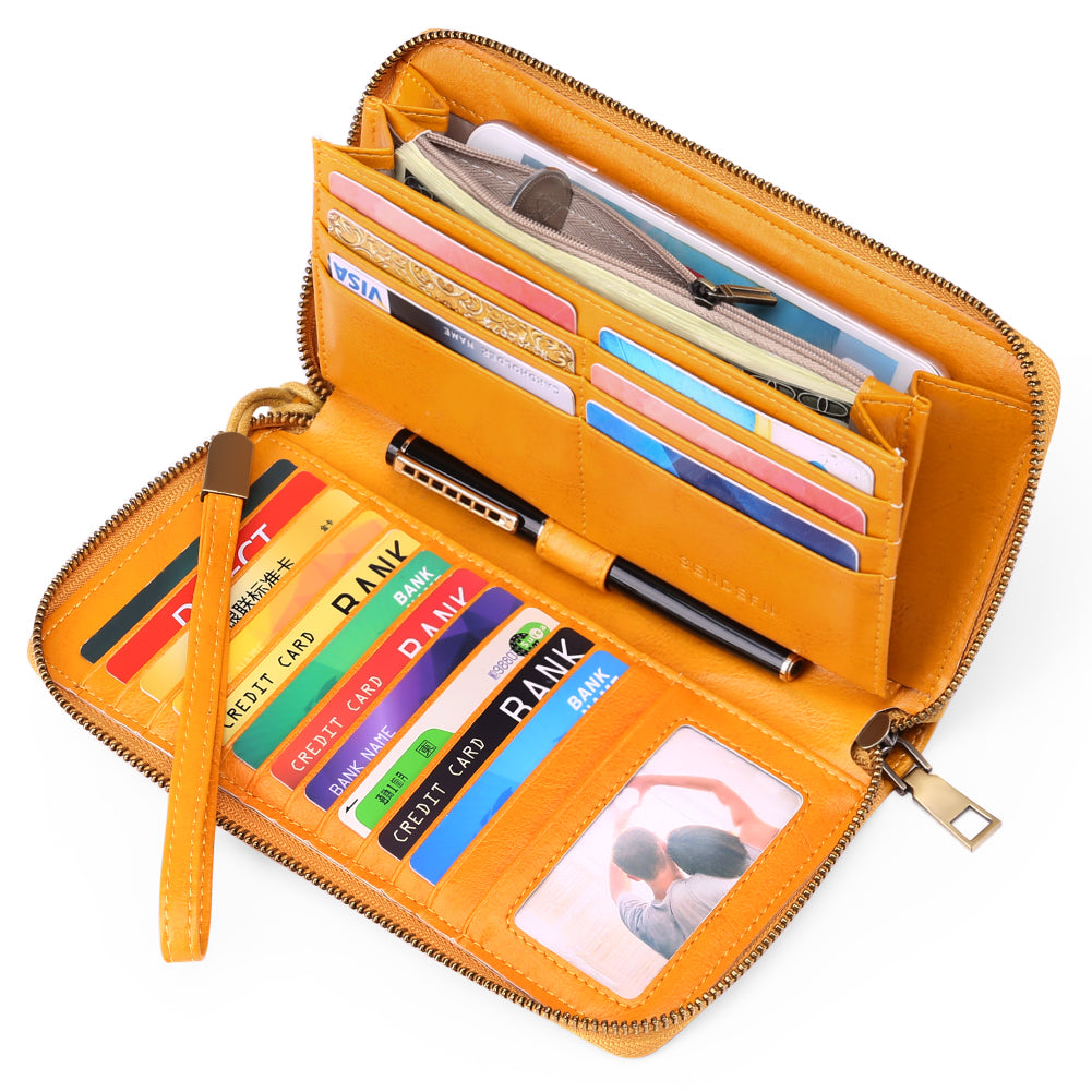 Sendefn Women Leather Wallets RFID Blocking Zip Around Credit Card Holder Phone Clutch