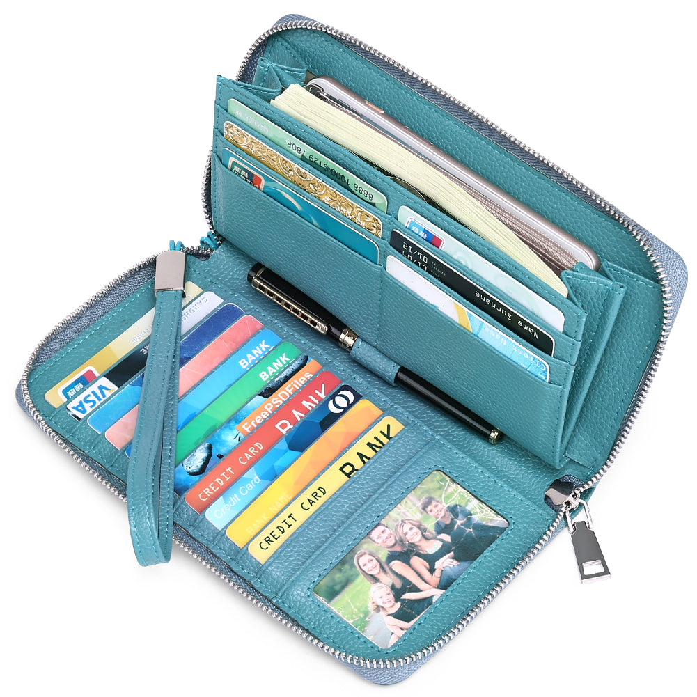 Sendefn Women Leather Wallets RFID Blocking Zip Around Credit Card Holder Phone Clutch