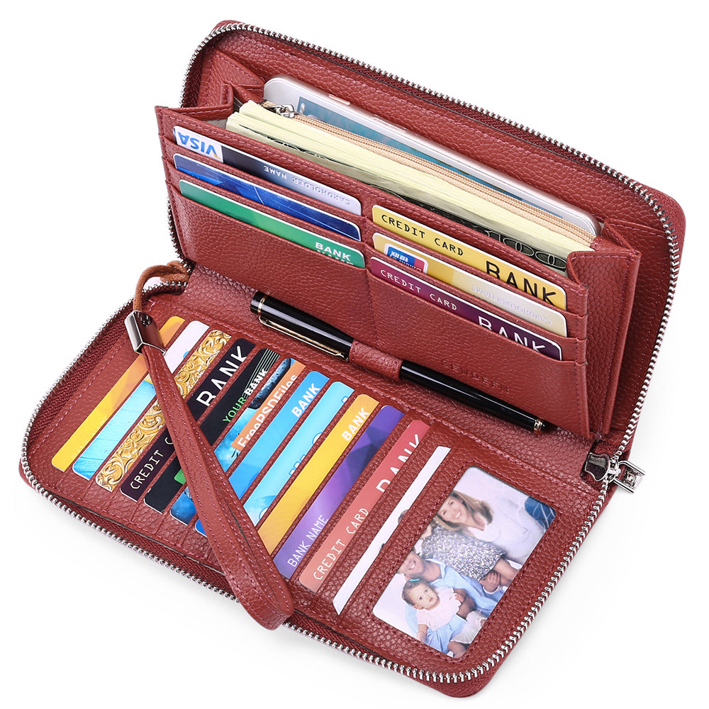Sendefn Women Leather Wallets RFID Blocking Zip Around Credit Card Holder Phone Clutch
