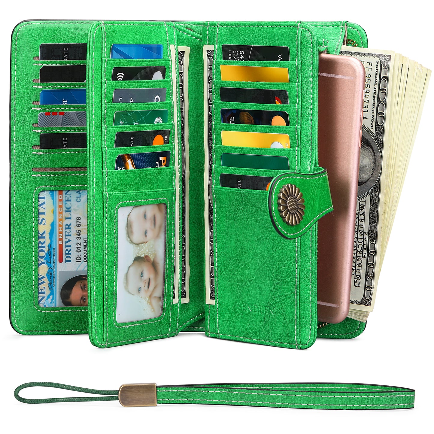 Sendefn Wallets for Women Genuine Leather Credit Card Holder with RFID Blocking Large Capacity Wristlet