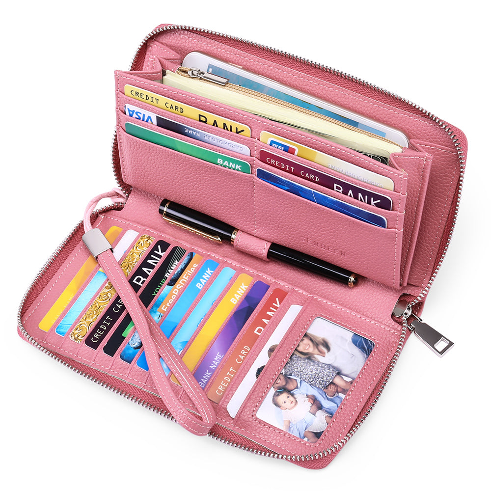 Sendefn Women Leather Wallets RFID Blocking Zip Around Credit Card Holder Phone Clutch