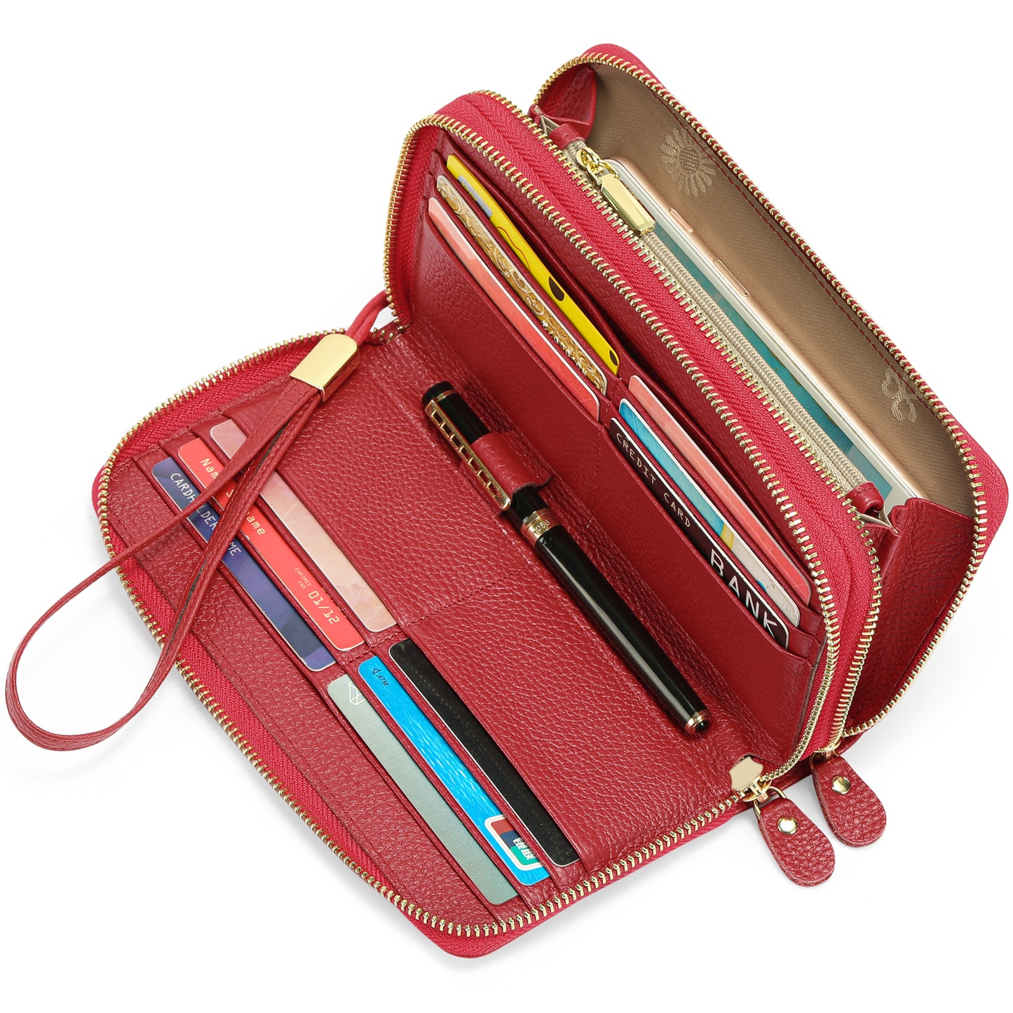 Sendefn RFID Blocking Leather Zip Wallet for Women Credit Card Cluch Holder Phone Wristlet Wallet