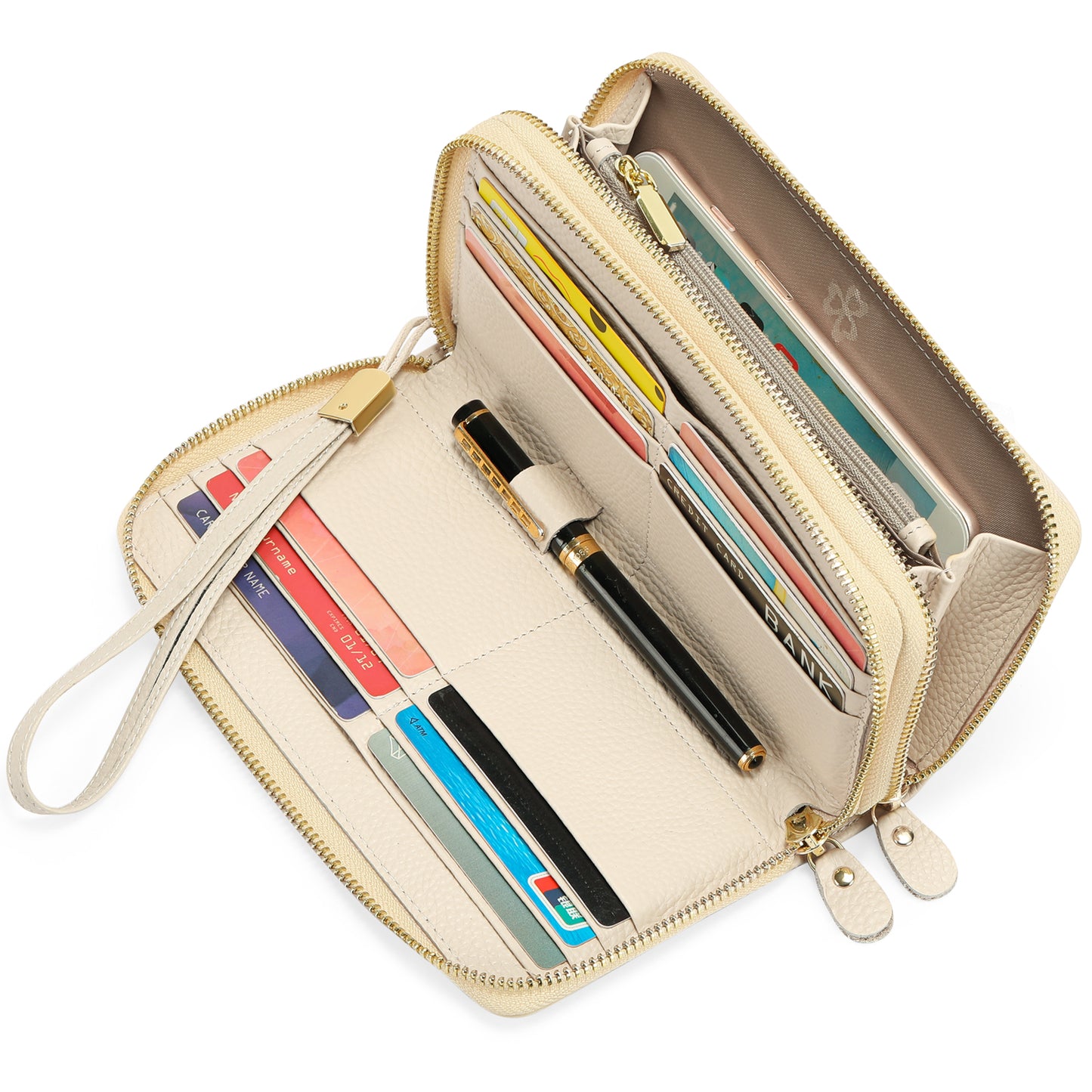 Sendefn RFID Blocking Leather Zip Wallet for Women Credit Card Cluch Holder Phone Wristlet Wallet