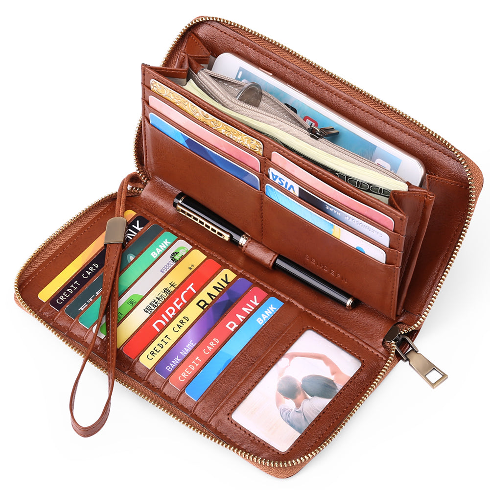 Sendefn Women Leather Wallets RFID Blocking Zip Around Credit Card Holder Phone Clutch